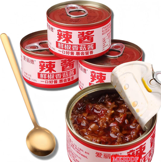 MKSDDF-2.82oz/80g*3 Cans Mushroom Chili Sauce Asian Chili Sauce Mushroom Sauce Chinese Sauce Spicy Sauce Chili Bean Sauce Chinese Food Chili Oil-Instant Chili Sauce-Bring A Spoon