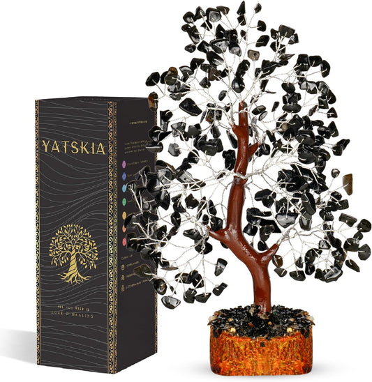 YATSKIA Black Tourmaline Gemstone Tree - Crystal Tree of Life - Crystals and Stones Home Office Decor - Good Luck Gifts for Women
