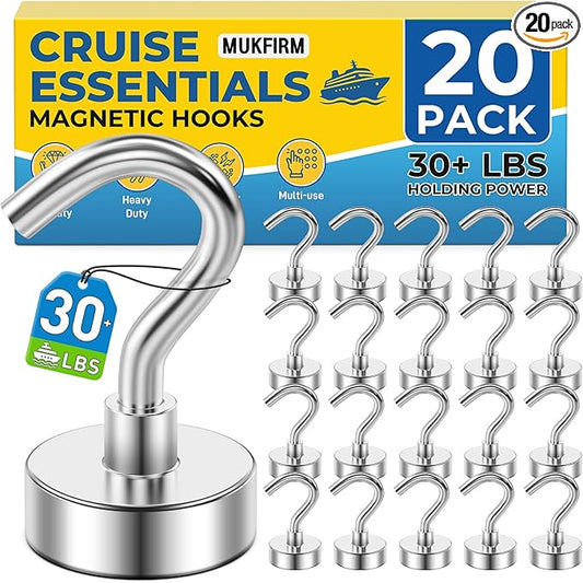 20 Pack Magnetic Hooks for 2026 Cruise Cabins Beach Vacation 30lbs+ Heavy Duty Magnet with Hook Metal Magnetic Hooks for Kitchen Fridge Grills Hanging Magnet Hooks for Classroom Locker Whiteboard