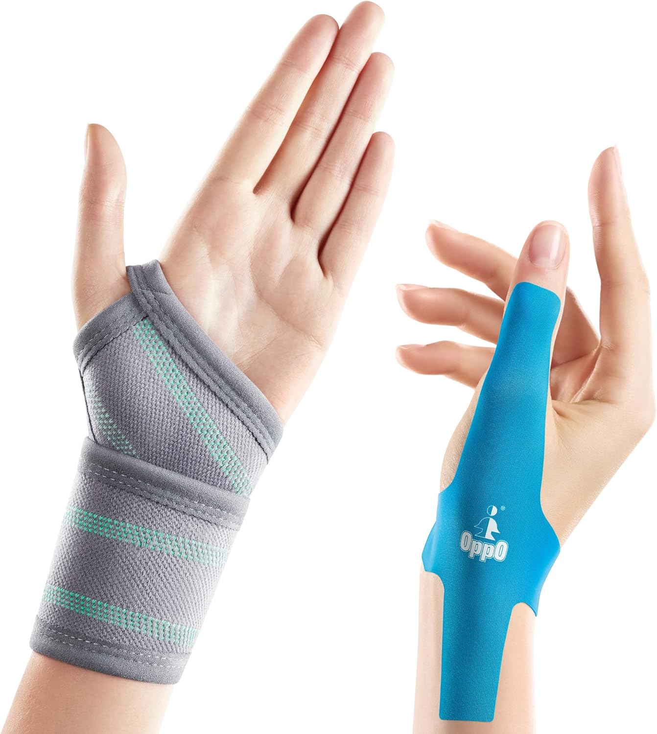 OPPO Wrist Support & Thumb Kinesiology Tape Bundle – 2383 Adjustable Wrist Compression Wrap & 8080 Pre-Cut Strips (5 Pack) for Pain Relief and Support