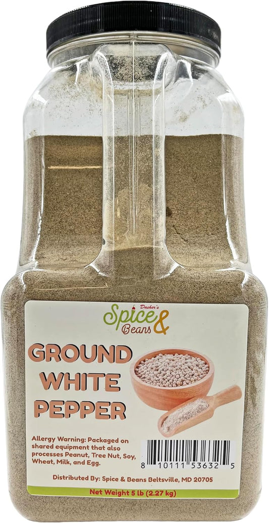 Ground White Pepper | Dried Herb & Seasoning | by Dasher's Spice & Beans | 5 lbs