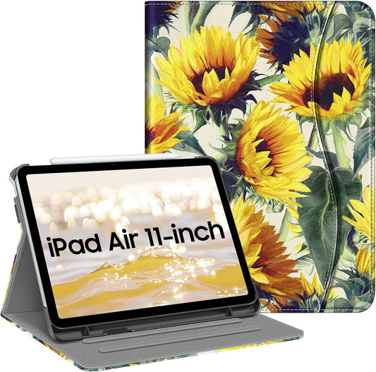 Fintie Case for iPad Air 11-inch M4/M3/M2 (2026/2025/2024), iPad Air 5th/4th Generation (2022/2020) 10.9 Inch, Multi-Angle Viewing Protective Cover with Pencil Holder & Pocket, Sunflowers