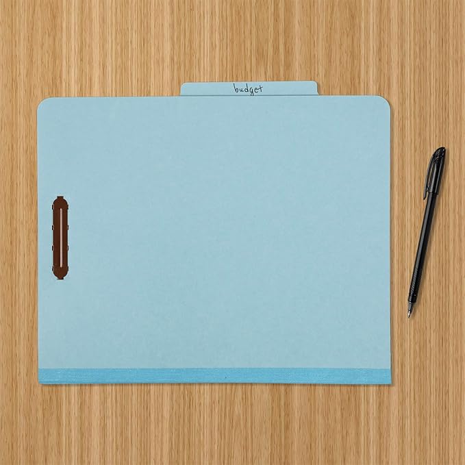 Amazon Basics Classification Folder with Prongs, 100% Recycled, 2 Dividers, 2" Embedded Fasteners, Letter Size, for Documents Organization, Light Blue, 10 Count (Pack of 2)