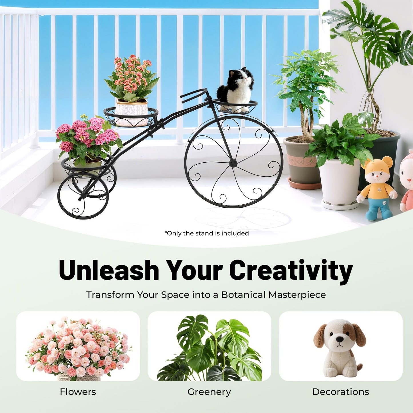 DNYSYSJ Tricycle Plant Stand, Metal Bicycle Plant Stand-Flower 3 Pots Cart Holder Planter Rack Display Yard Indoor Outdoor Garden Patio Decor (Black)