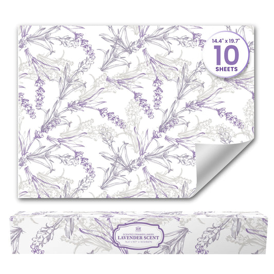 Lavender Scented Drawer Liners for Dresser Drawers (10 Large Sheets, 19.7" x 14.4") - Non Adhesive Drawer Paper Liner for Bedroom Dresser & Closet Shelves by Linda’s Essentials