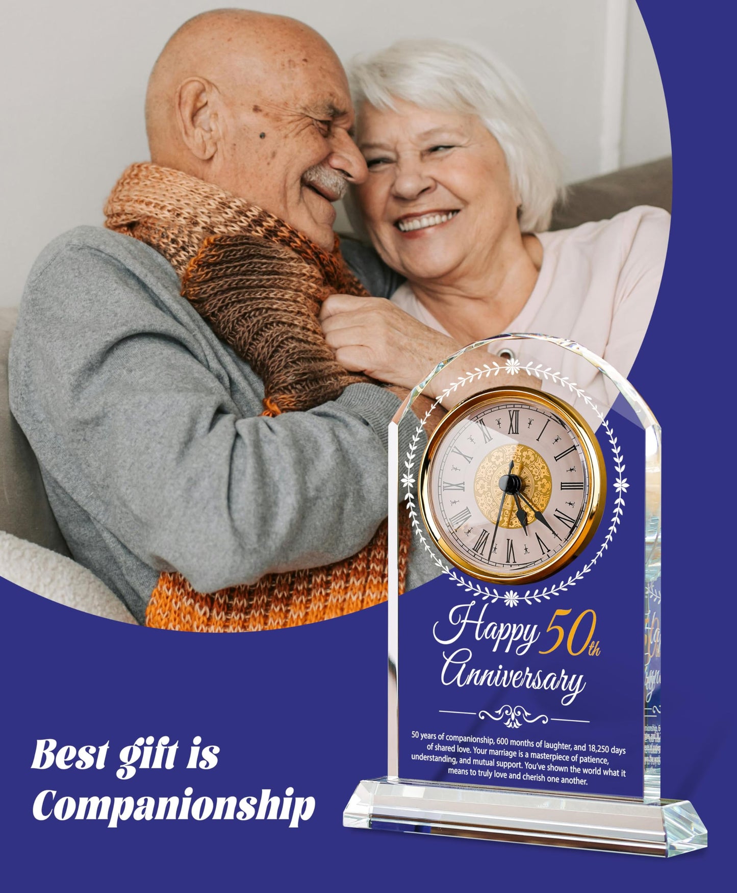 Sttokilly 50th Wedding Anniversary K9 Crystal Quartz Clock,50 Years of Marriage Gift,Happy Golden Anniversary Decoration Gift,for Parents,Grandparents,Couple