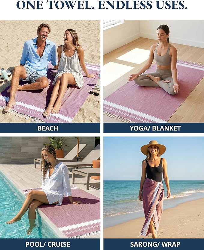 LANE LINEN Beach Towels for Women, Large Beach Towels Oversized, Pre-Washed, No-Shrink Sand Free, Quick Dry, Lightweight Travel Towel,Soft Beach Bath Towel, 39"x71" - Cashmere Rose