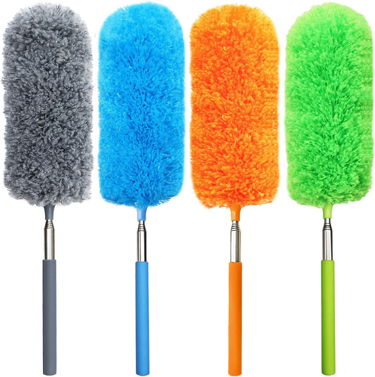 4 Pack Small Microfiber Feather Duster, with 13" to 30" Extendable Pole, Microfiber Head, Cleaning Tool for Cleaning Office, Car, Computer, Furniture, Sofa (Orange/Blue/Green/Gray)