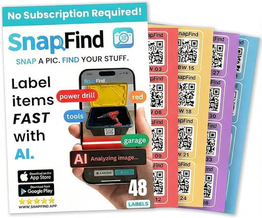 Smart QR Code Labels â AI Auto-Labeling, No Typing! Storage Bins & Moving Containers â iOS and Android App â 48 Color-Coded Stickers (2.5" x 2.5")