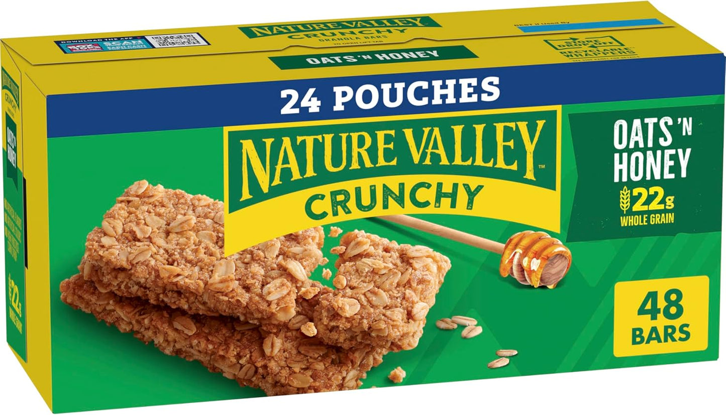 Nature Valley Crunchy Granola Bars, Oats 'n Honey, 48 Ct, 35.76 oz (24 Pouches)