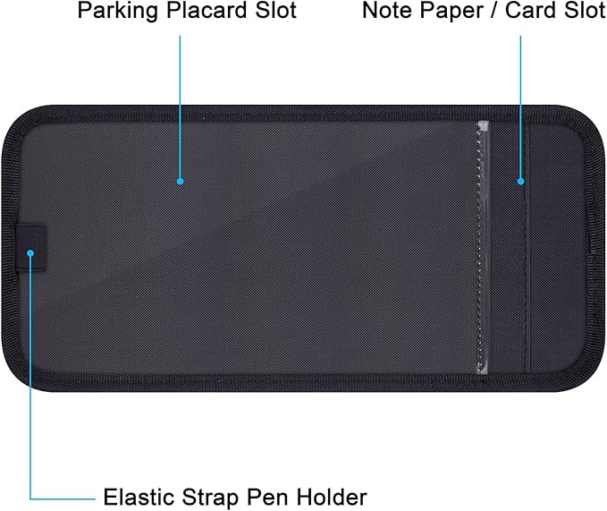 Handicap Placard Holder for Auto, Wisdompro Disabled Parking Permit Sign Protector for Car Sun Visor with Note Paper Slot, Pen Holder and Elastic Strap - Black