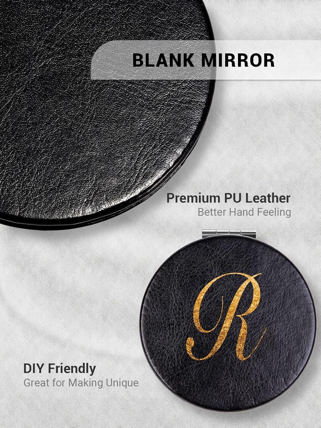 Compact Mirror Bulk, Set of 6 Round Double-Sided 1X/3X Magnification PU Leather 2.8" (Black)