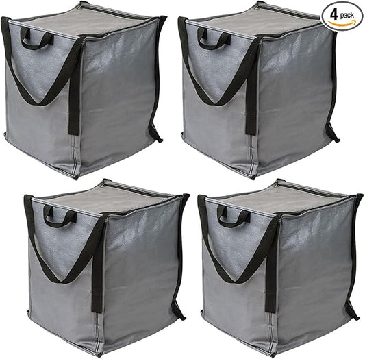 DURASACK Heavy Duty Storage Tote Bag with Zipper Top 22-Gallon Rugged Woven Polypropylene Moving Bag, Reusable Self-Standing Design, Holds up to 500 Pounds, Pack of 4, Gray