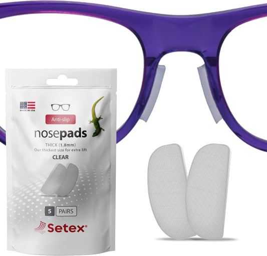 Setex Gecko Grip 1.8mm Thick Anti Slip Eyeglass Nose Pads, (5 Clear Pair) USA Made, 2500 Innovative Microstructured Fibers per Nose Pad, 1.8mm x 7mm x 16mm