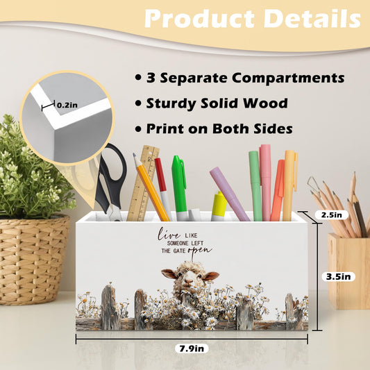 ANIANG Rustic Sheep Pen Holder Organizer, Farmhouse Sheep Gifts for Women Desk Decor, Live Like Someone Left the Gate Open Wooden Pen Pencil Holders for Vintage Desk Accessories