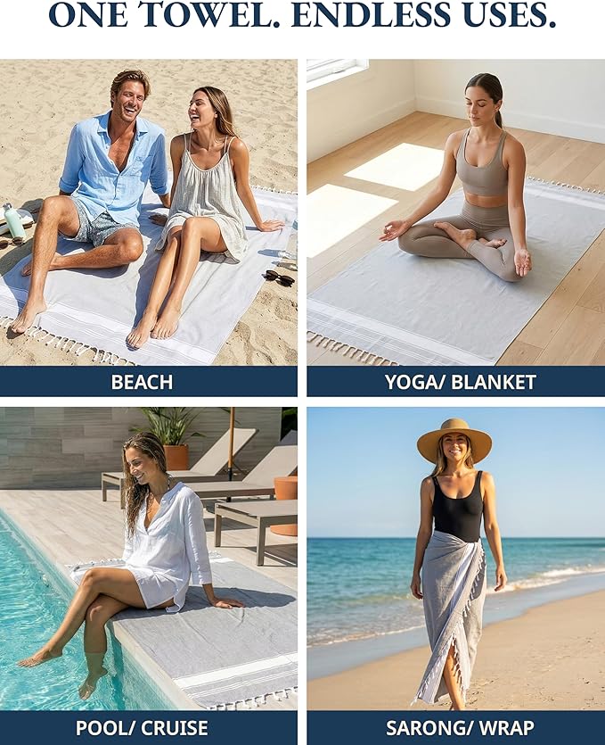 LANE LINEN Large Pool Towels, XL Beach Towel, Pre-Washed, No Shrink, Quick Dry Oversized Beach Towels, Stylish Beach Towel for Women, Sand Free Towel, 39"x71" - Grey