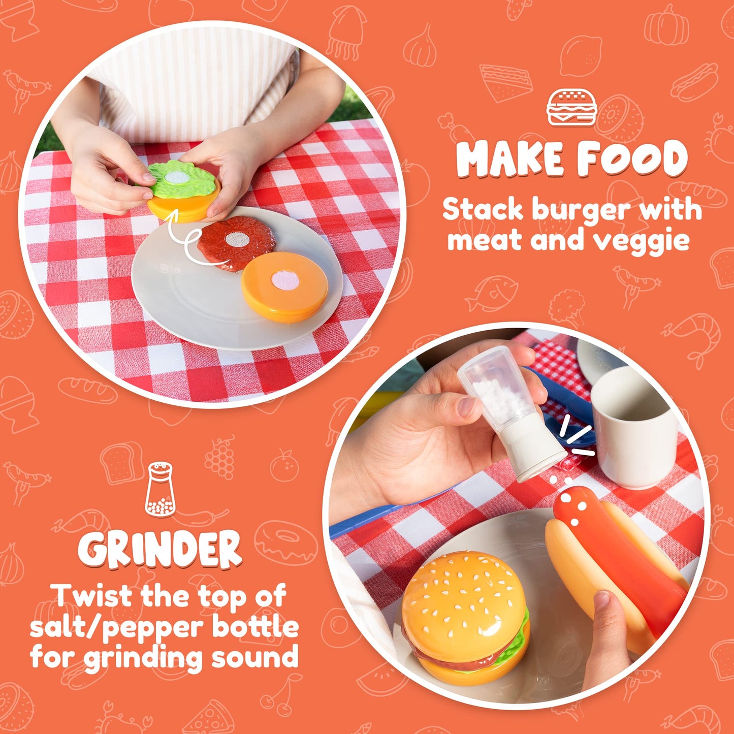 JOYIN 34 PCS Kitchen Toy Set, BBQ Play Grill, Cooking Toy Set, Little Chef Play, Kids Grill Playset Interactive BBQ for Kids with Light & Sound, Birthday Gift for Boys Girls
