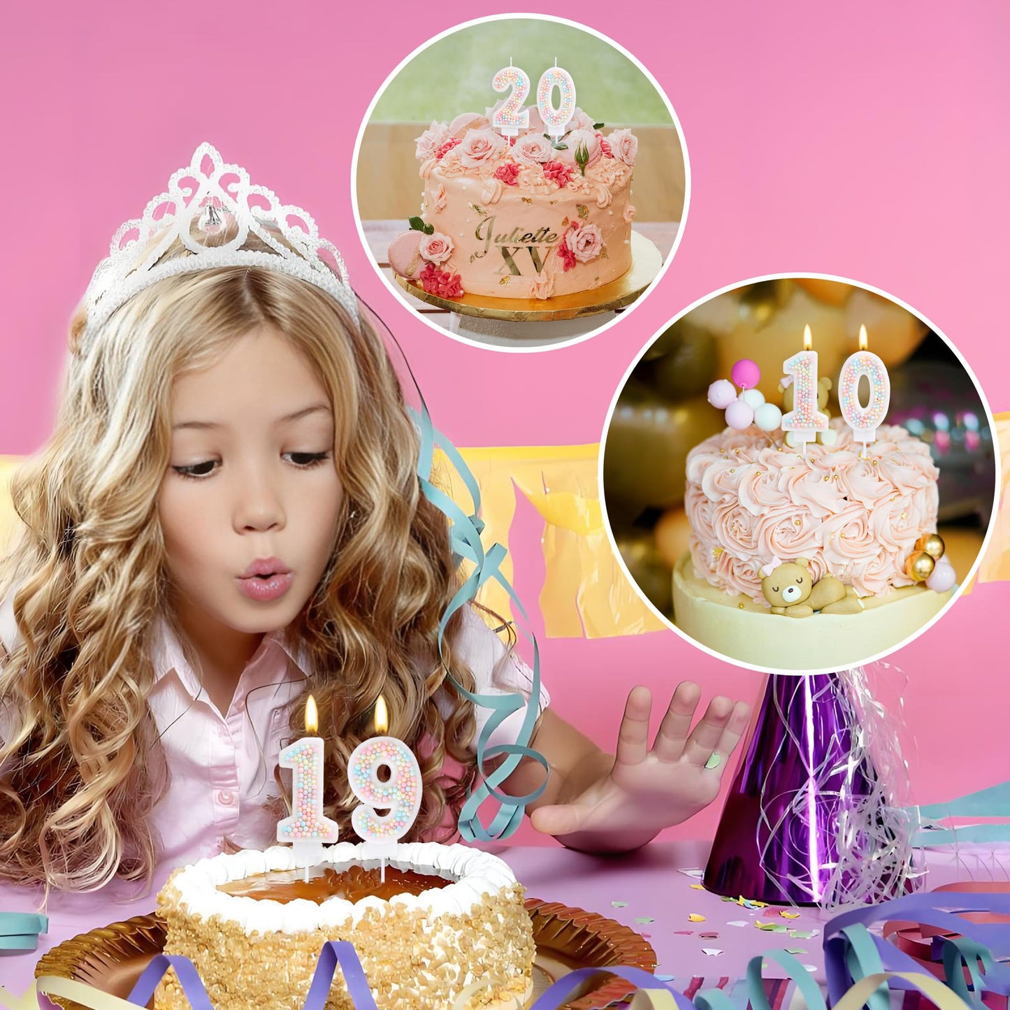 EAKE 19th Birthday Candle Macaron Glitter 3D Pastel Number 19 Candles for Birthday Cakes Girl Women Sweet Theme Birthday Wedding Anniversary Party Cake Decoration