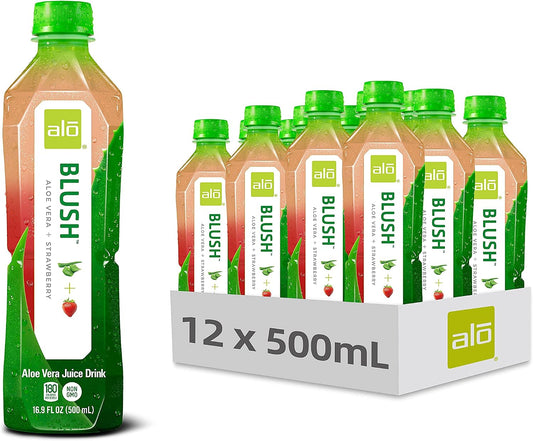 ALO Aloe Vera Juice Drink | BLUSH - Aloe Vera + Strawberry | 16.9 fl oz, Pack of 12 | Plant-Based Drink with Real Aloe Pulp