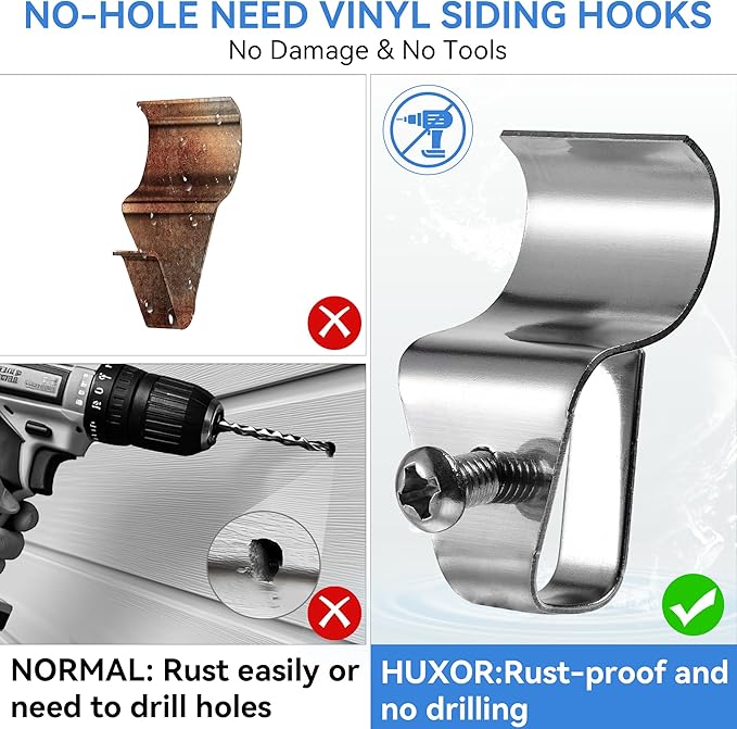 Vinyl Siding Clips Hooks, No-Hole Needed Siding Hangers for Outdoor Mounted Blink, Arlo, Ring Home Security Cameras (40 Pack), Stainless Steel