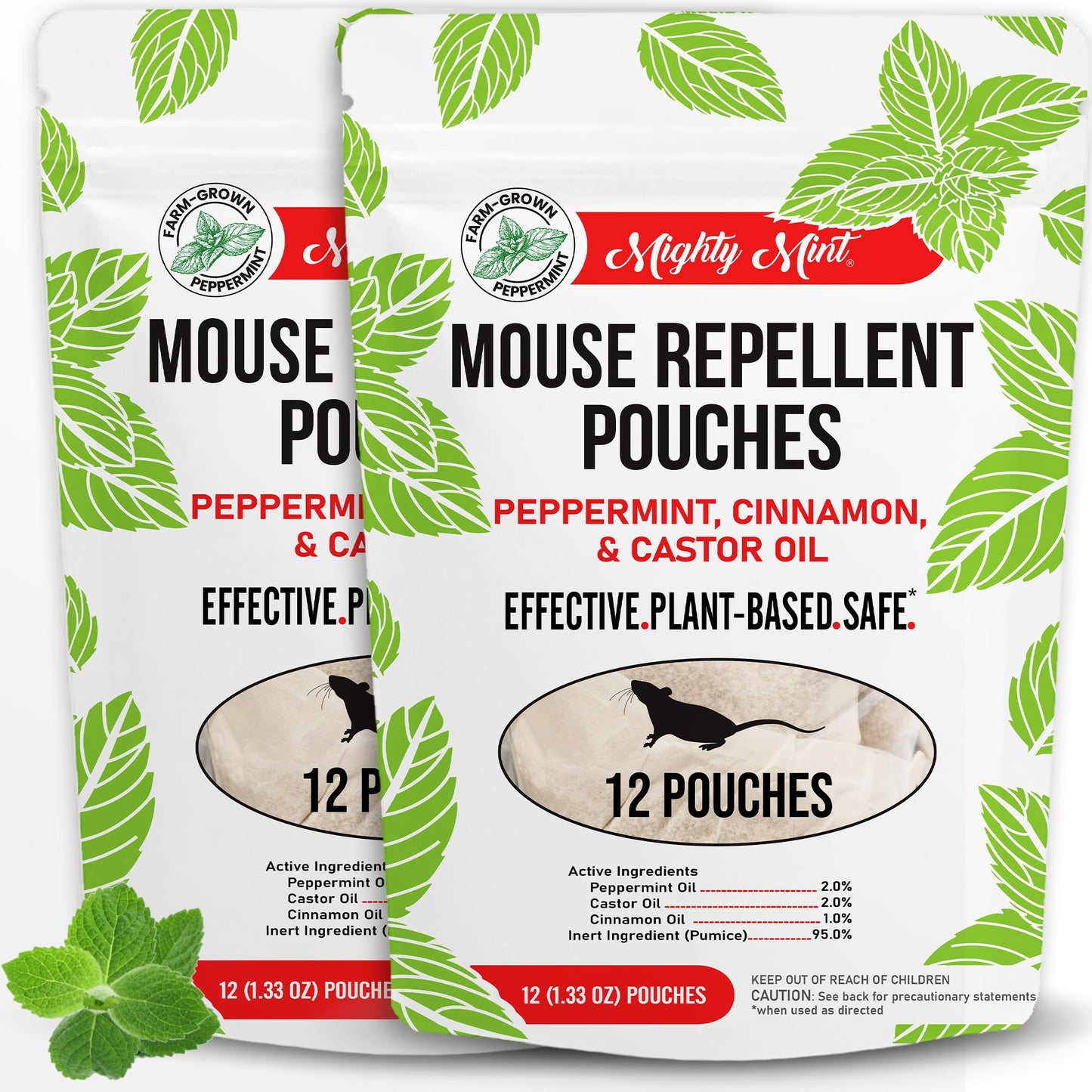 Mighty Mint Mouse Repellent Pouches â Peppermint, Castor Oil & Cinnamon Formula â Natural Indoor Deterrent for Mice and Rodents â Plant-Based, Long-Lasting Protection â 12 Count (Pack of 2)