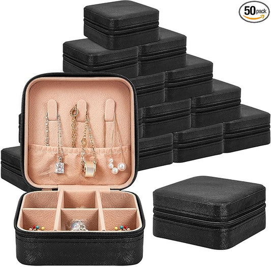 Taiyin 50 Pcs Travel Jewelry Case, Valentines Day Gifts for Her- Small Jewelry Organizer Box Bridesmaid Gifts for Women Girls (Black)