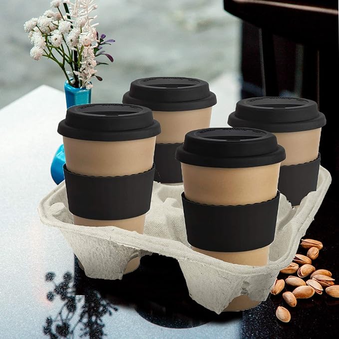 MT Products Pulp Fiber 4 Cup Drink Carrier 8-32 oz. - Drink Holder for Delivery - Pack of 25