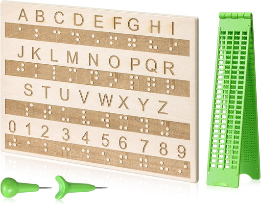 Braille Slate and Stylus Kit with 4 Line 28 Cells Braille Slate and Stylus Alphabet Board Writing Label Maker Plastic Fingerboard