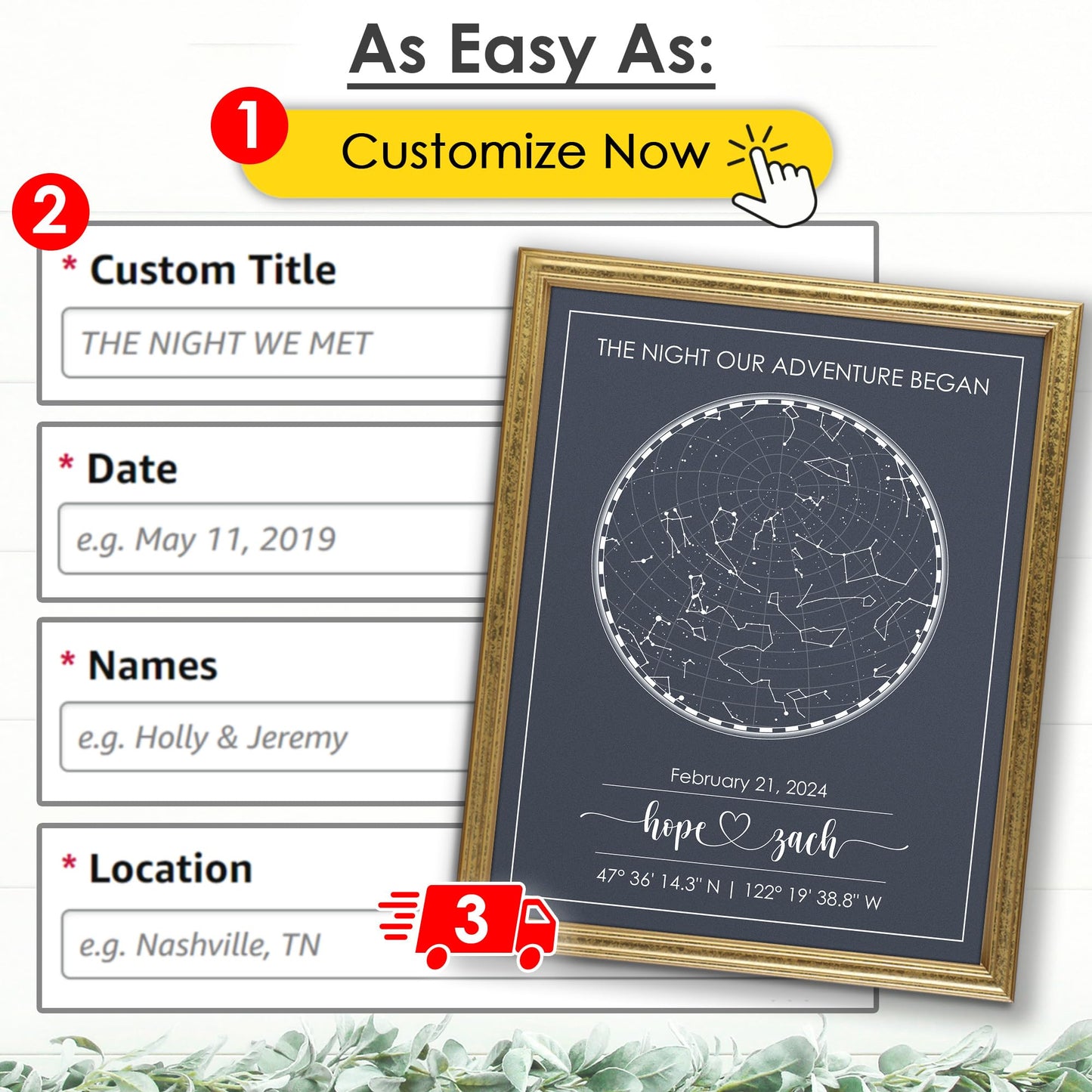 Custom Star Map for Specific Date Art Print | Personalized Star Map | Night Sky Constellation | Anniversary Gifts for Men | Unique Gift for Father's Day, Weddings, Girlfriends, Boyfriends