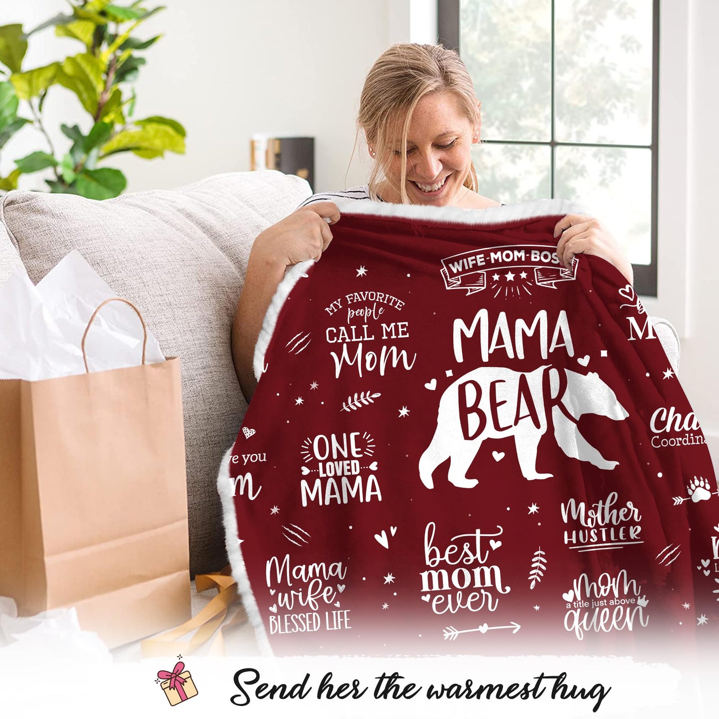 Mama Bear Wearable Hooded Blanket for Mom - Mom Gifts from Daughter Son - Christmas Birthday Gifts for Wife from Husband