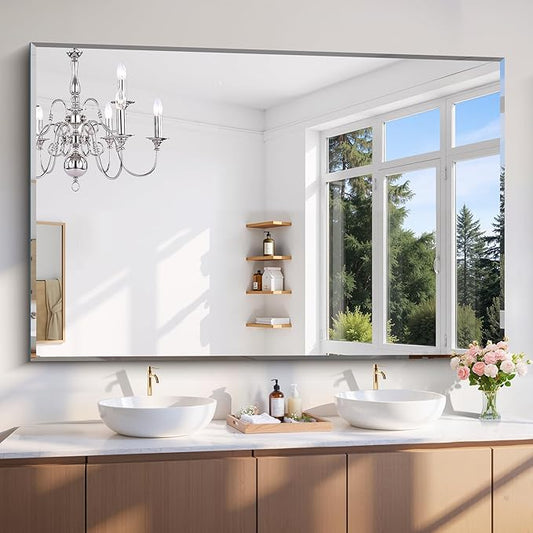 CILIBER 60x40 Large Beveled Mirror, Frameless Beveled Bathroom Mirrors for Over Sink, Upgraded Shatterproof Beveled Frameless Vanity Mirror for Bathroom,Bedroom,Living Room and Entryway