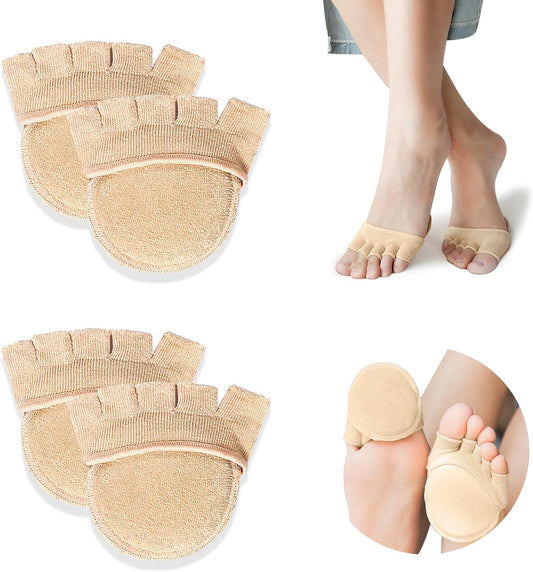 SooGree 2Pairs Toe Topper Half Socks - Ball of Foot Cushions, Forefoot Pads for Women No Show Socks