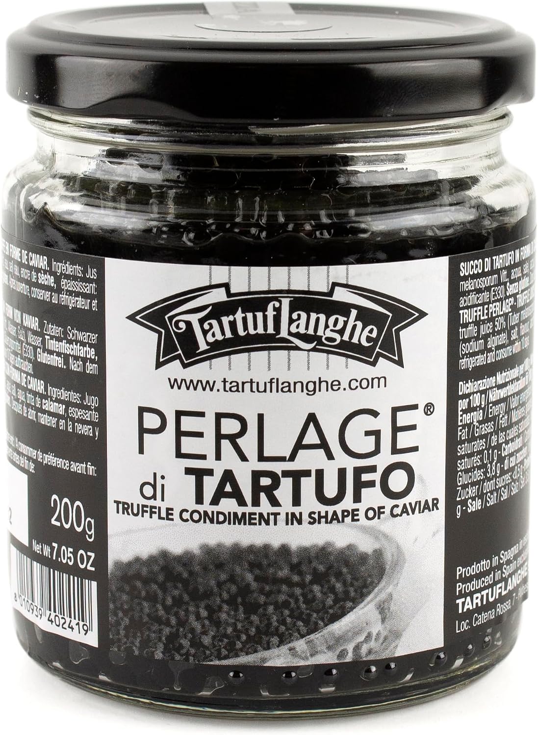 TartufLanghe Black Truffle Caviar Pearls – Luxury Italian Truffle Pearls, Perfect for Enhancing Dishes, Gourmet Gift, Imported from Italy – 200g Jar, 7.05 oz