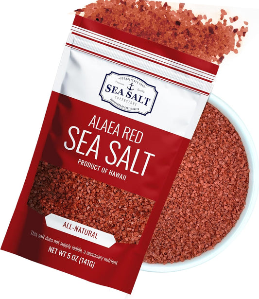 Alaea Red Salt Infused with Mineral-Rich Alaea Clay – Coarse Crystal Red Hawaiian Salt That Adds Color to Any Dish for Natural Finishing Use – 5 oz Bag