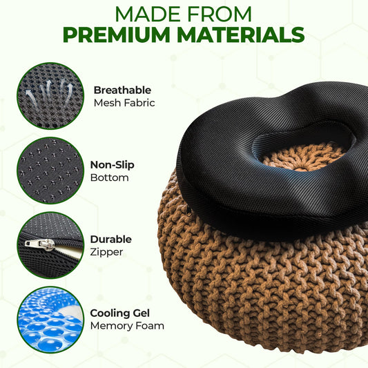 AnboCare Donut Gel Sitting Pillow - Orthopedic Memory Foam for Tailbone Pain, Hemorrhoid, Bed Sores, Postpartum, Prostate, Coccyx & Sciatica Pain