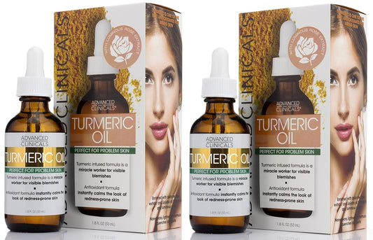 Advanced Clinicals Turmeric Oil Facial Skin Care Serum For Face. Moisturizer Skincare Formula W/Rose Extract & Jojoba Oil For Dry Skin, Redness, & Skin Blemishes, 1.8 Fl Oz (Pack of 2)