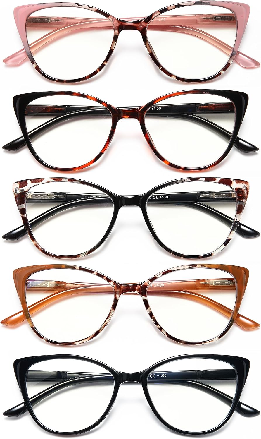 EYEURL 5 Pack Reading Glasses for Women-Cat Eye Blue Light Blocking Readers Fashion Computer Glasses with Spring Hinge Anti-Glare Readers for Women 1.5
