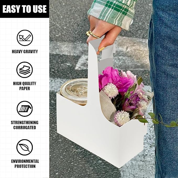 2 Cup Disposable Drink Carrier for Delivery with Handle,15 Count White Paperboard Cup Holder,Cup Carriers for Hot or Cold Drinks,Coffee Carrier, Food Delivery,Take Out Cup Carriers (White, 15 PCs)