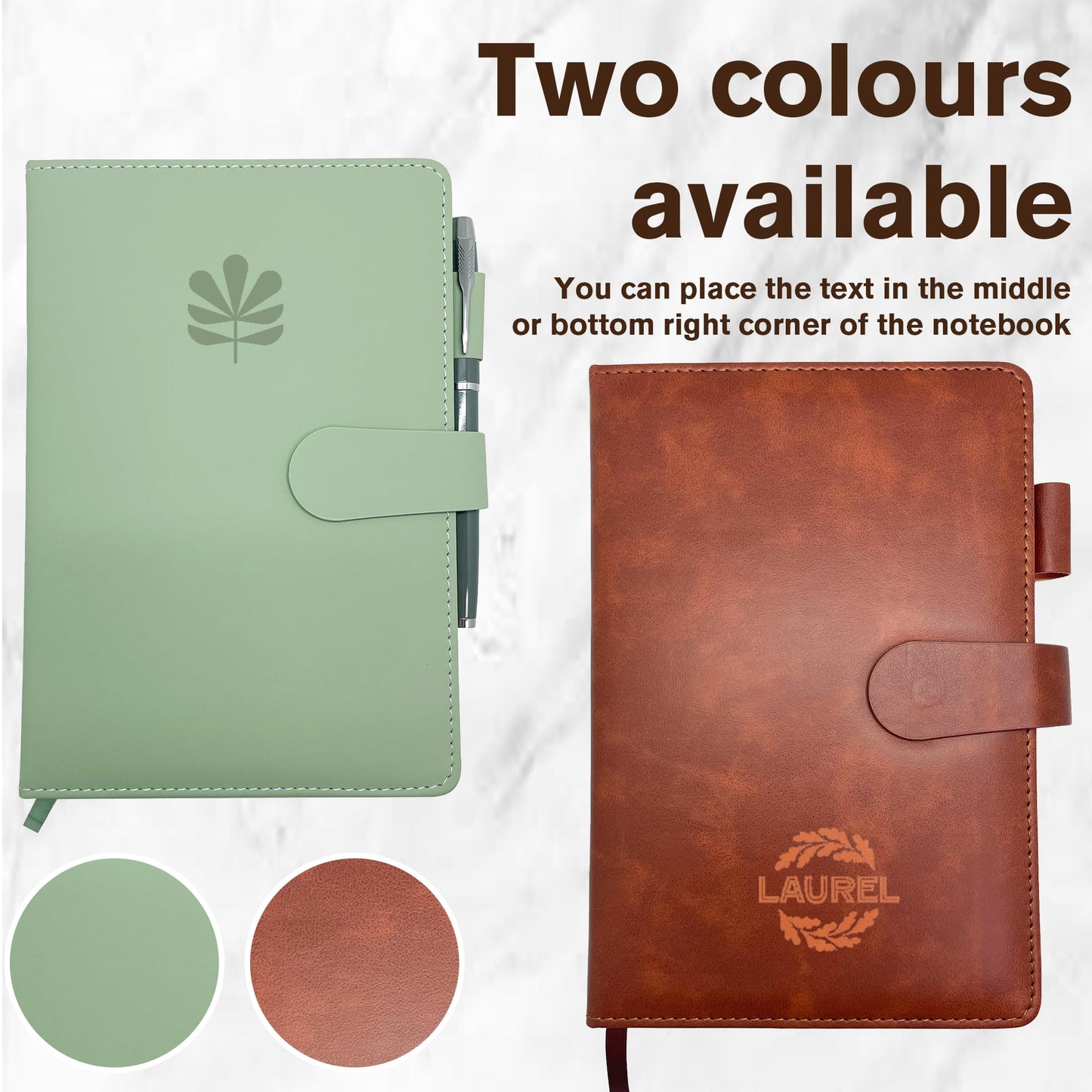 Personalized Notebook with Pen and Gift Box, Custom Text Leather Journal, Gifts for Women Men, Engraved Journals To Write In, Birthday, Best Friend, Mom, Sister, Corporate, Business Gift (Text-Green)