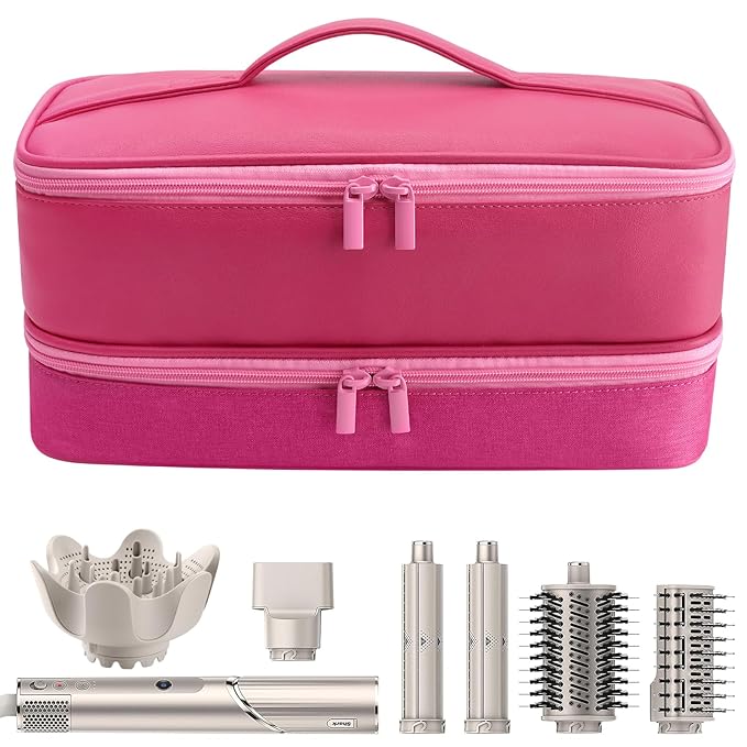 Travel Carrying Case for Hair Dryer for Shark Flexstyle Double-Layer Hair Accessories Tools Storage Bag for Revlon Hairdryer Styler Organizer (P-Pink)
