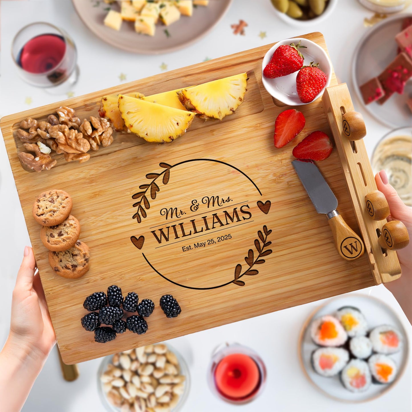 Personalized Charcuterie Board, Wedding Gifts for Couples 2025, Custom Cheese Boards Bridal Shower Gifts, Housewarming Gifts for Christmas, Anniversary, Engagement, New Home, Bride, Parent, Women
