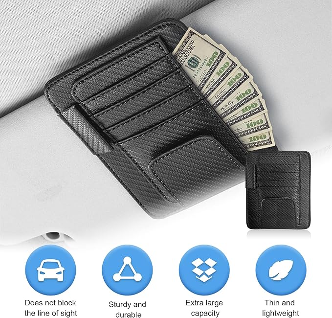 Augeny Car Sun Visor Organizer, Auto Visor Organizer and Storage, Registration and Document Holder, Vehicle Accessories for Sunglasses Document Card Pen Driver License (Carbon Fiber Black)
