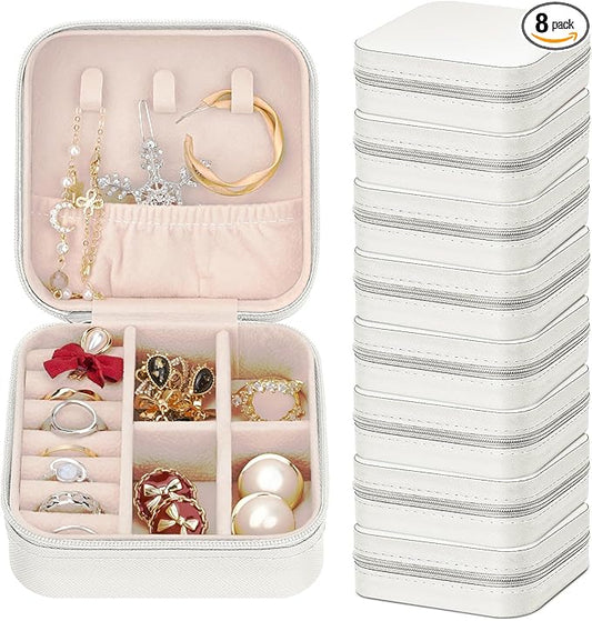 Leezmark 8 Pcs Jewelry Travel Case, Bridesmaid Gifts Set Of 6 & 8, Velvet Portable Jewelry Travel Organizer Small Jewelry Box Bridesmaid Proposal Gifts Box Mini Storage Organizer Storage Box, White