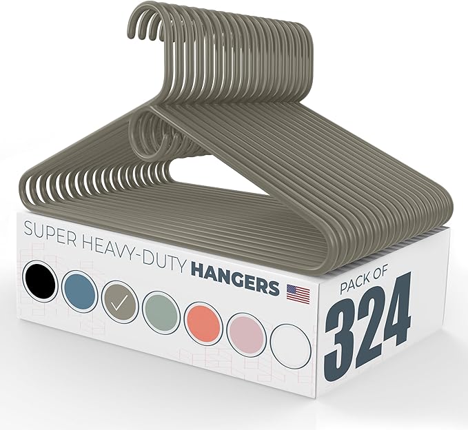Neaties Super Heavy Duty Clothes Hangers 100+ Pack (324 Count) â Made in The USA - 10lb Capacity, Thick Plastic Hangers for Pants, Coats, Jackets, Jeans and Adult Clothing â Gray