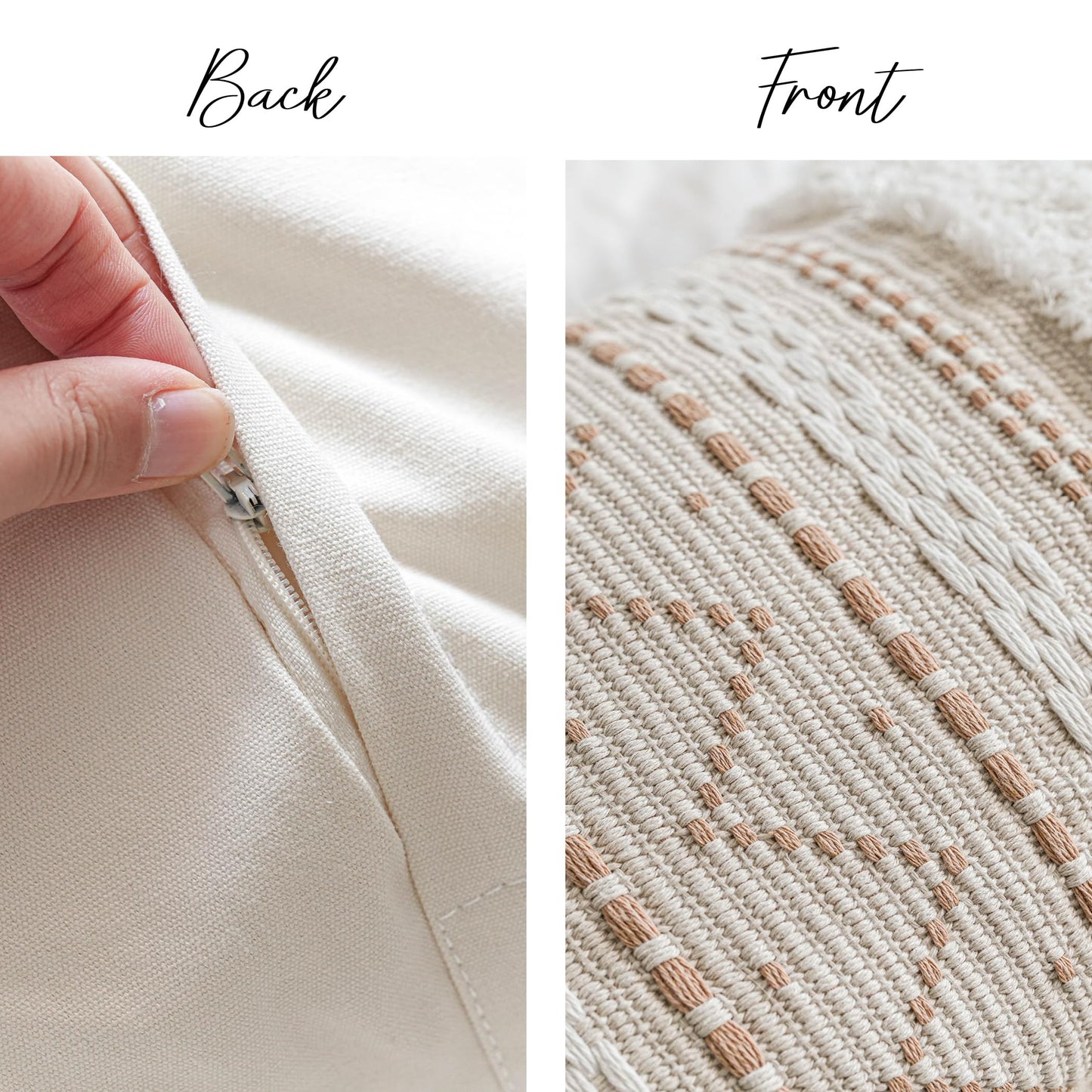 BlissBlush Decorative Lumbar Throw Pillow Cover 12x20 Cream Neutral White Rectangular Boho Accent Pillowcase Farmhouse Cushion for Couch Sofa Bedroom Living Home Décor (Cover ONLY, Pack of 1)