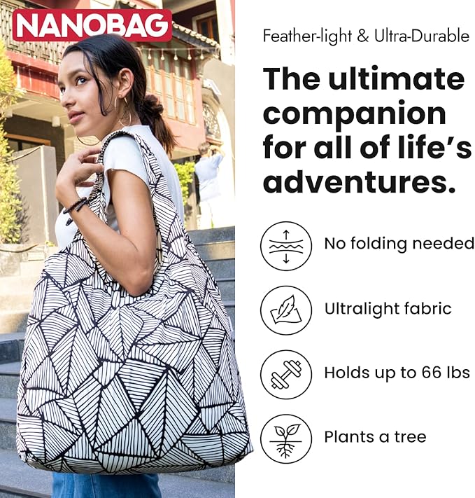 Nanobag Ultralight Heavy Duty Foldable Tote for Women & Men, Reusable Grocery & Travel Bag, Packable Collapsible Compact Market Essential (XL Navy)