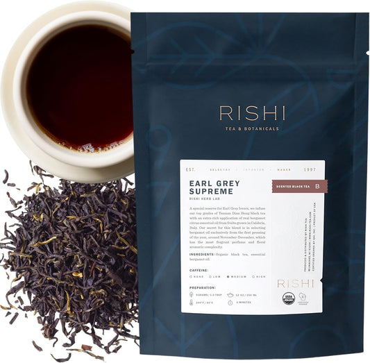 Rishi Tea Earl Grey Supreme Tea - Organic, Caffeinated Loose Leaf Tea with Bergamot Oil and Top Grade Yunnan Black Tea - 4 Ounces, 12+ Servings