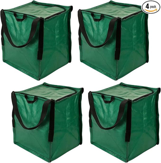 DURASACK Heavy Duty Storage Tote Bag with Zipper Top 22-Gallon Rugged Woven Polypropylene Moving Bag, Reusable Self-Standing Design, Holds up to 500 Pounds, Pack of 4, Green