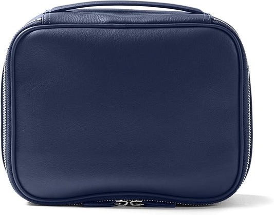 Leatherology Navy Blue Large Travel Organizer â Full-Grain Leather Toiletry Bag with Zipped Mesh Pocket, Elastic Loops & Double Metal Zipper â Travel Storage for Cables, Toiletries & Essentials