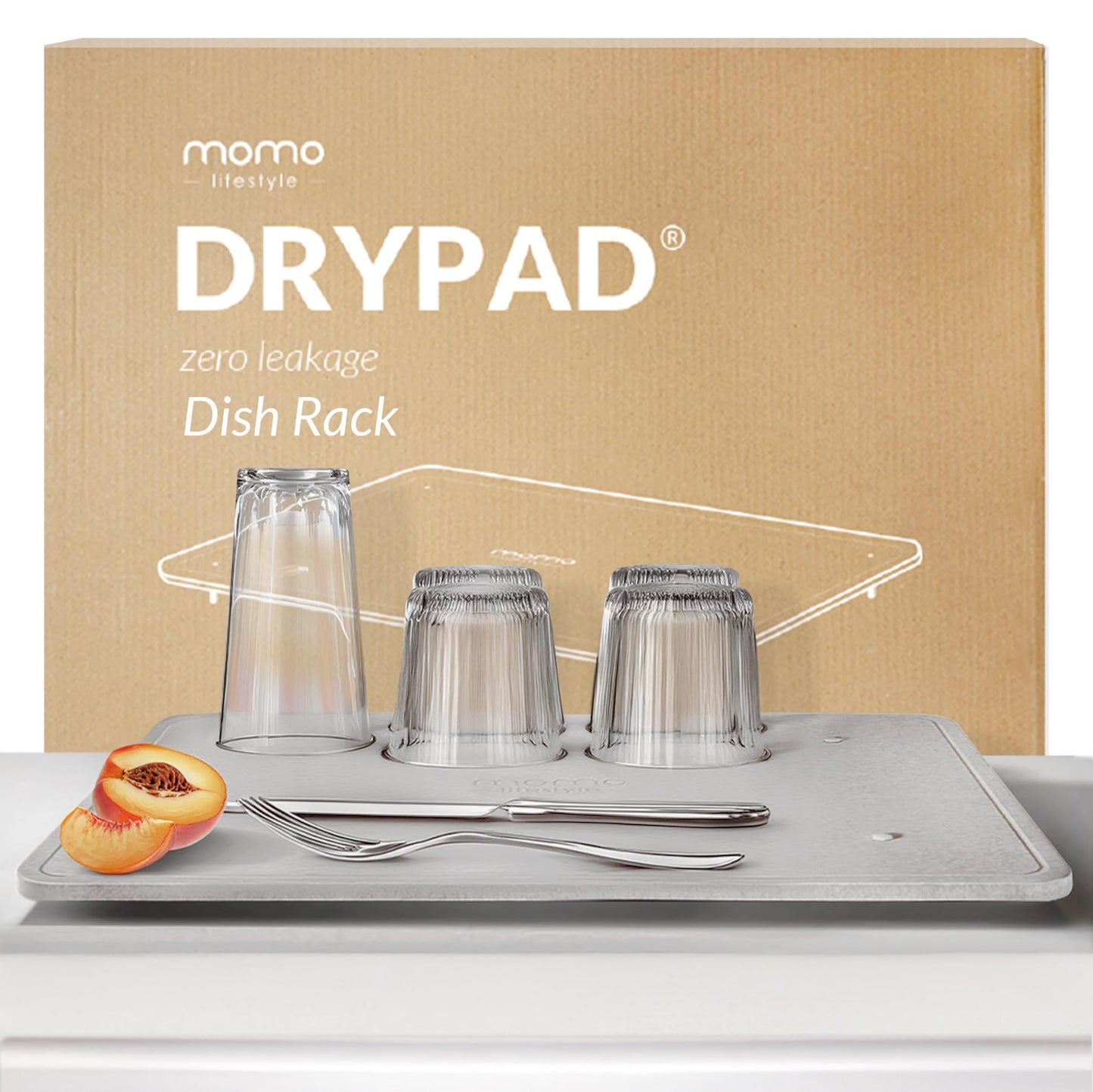 Momo Lifestyle DryPadÂ® Large Stone Dish Drying Mat 19.7â³ Ã 15.7â³ Misty Gray â Ultra-Absorbent Diatomaceous-Earth Kitchen Counter & Dish-Rack Mat, Zero Rust, Premium Home Innovation